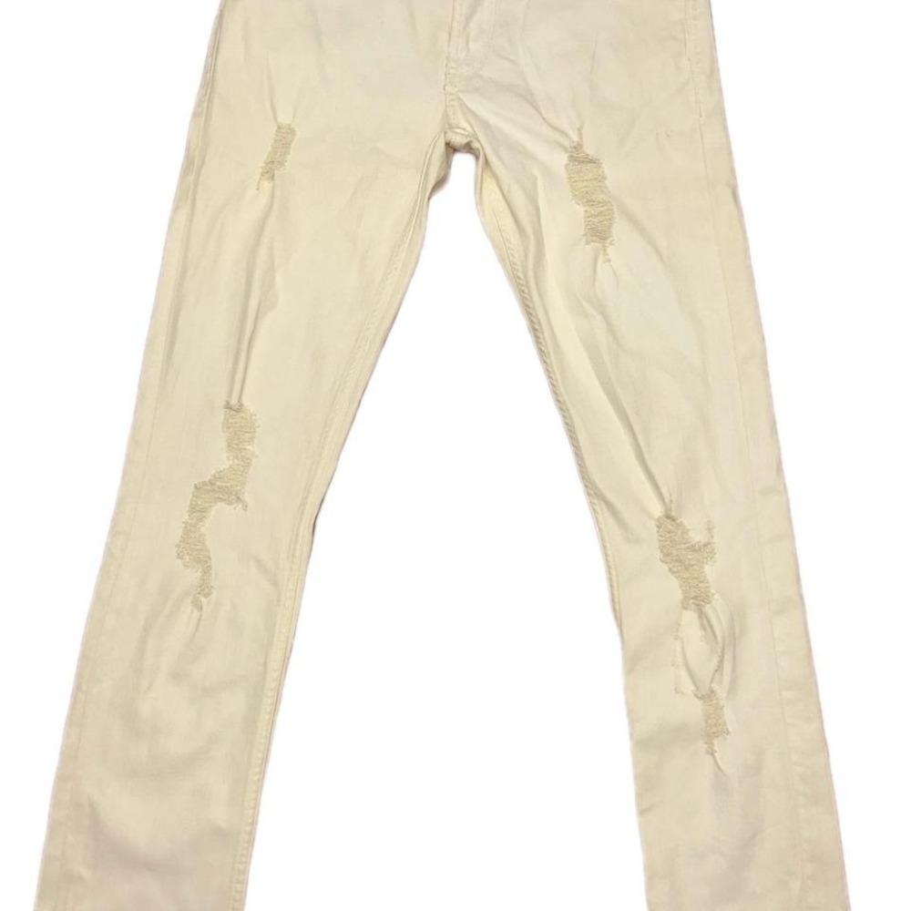 Vintage Guess cream/ white slim tapered jeans with distressed details size 32